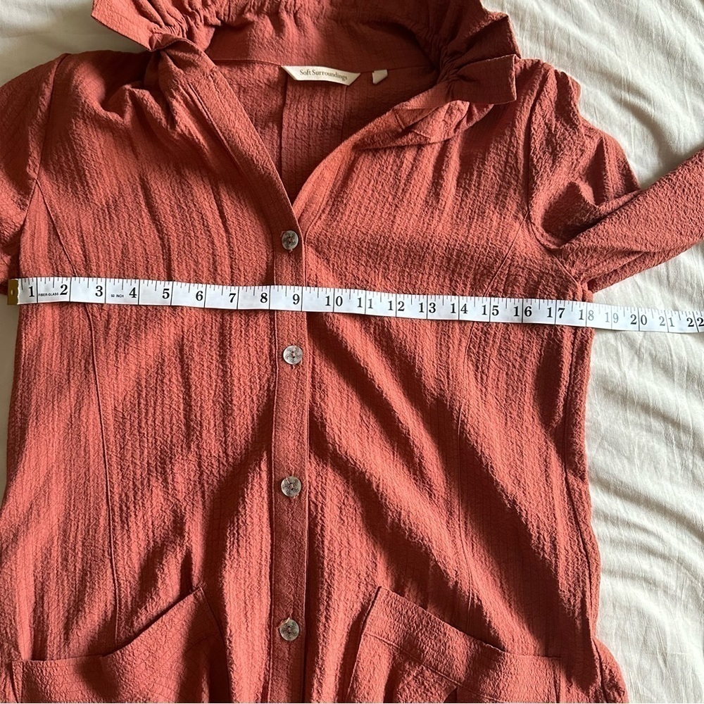Soft Surrounding Crinkled Gauze Ruched Neck Plein Air Tunic Shirt in Orange XS - Picture 10 of 10